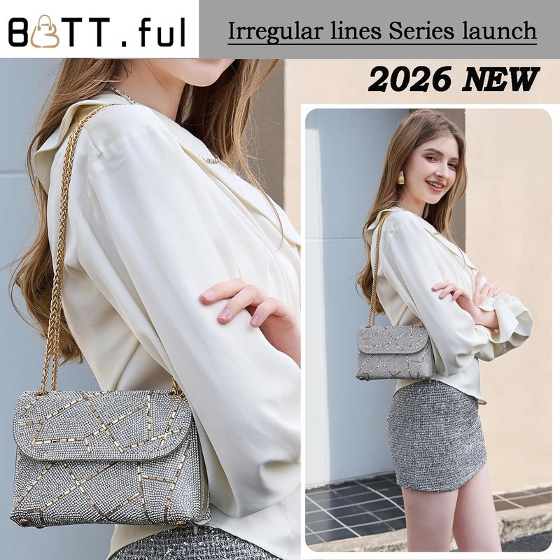 BBTT.ful Shoulder Bags Crossbody Bag Purses Handbags Crystals Rhinestone Evening Bag for Women Clutch Purse with Chain - Image 2